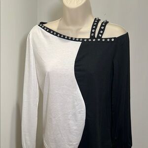 NEW Black and White Top with Rhinestone Straps